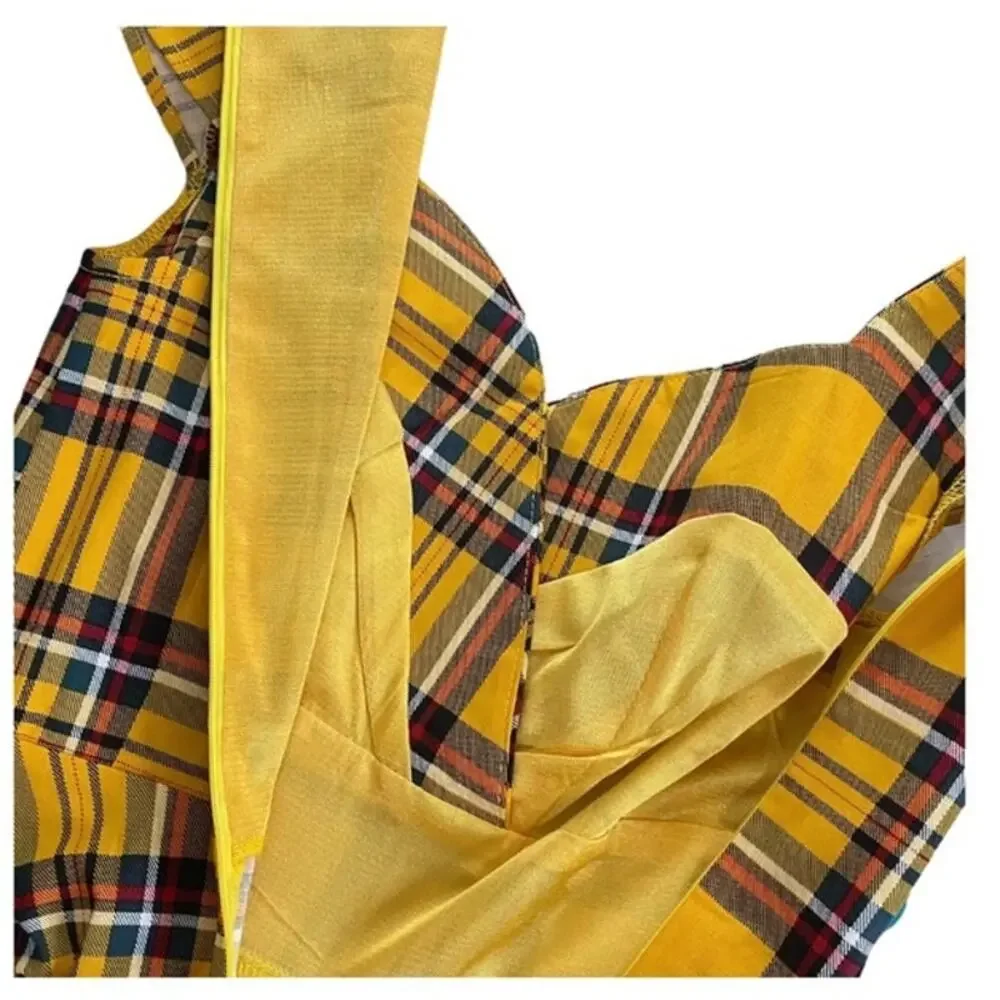 Hanpceirs Cap Sleeve 1950s Retro Vintage Style swing Gold Plaid Dress size XS